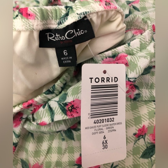 Torrid NWT Retro Chic Midi Gauze Puff Sleeve Skater Dress Plus sz 6x (30) - Picture 6 of 13